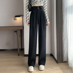 Dress Pants Wide Leg Black Women Work Straight Office Spring Autumn Woman Trousers Tailoring Trends 2024 Chic and Elegant Nylon