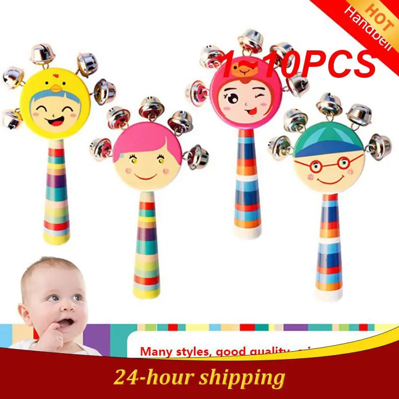 

1~10PCS New Colorful Cartoon Baby Rattle Rainbow Toy Kid Pram Crib Handle Wooden Activity Bell Stick Shaker Rattle Baby Infant