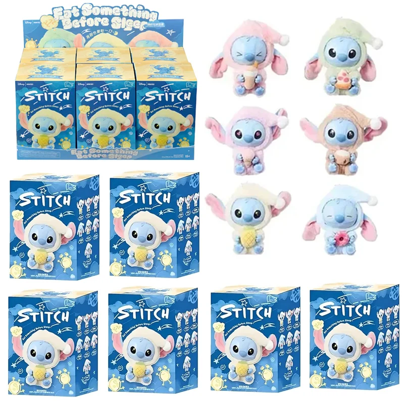 

MINISO Stitch Blind Box Eat Some Thing Before Sleep Series Виниловая загадочная коробка Сумка Подвеска Милая пушистая кукла Детский рождественский подарок