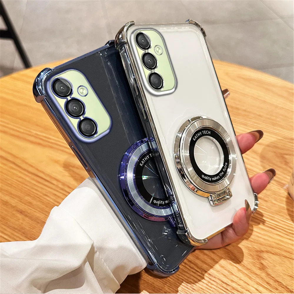 Transparent Shockproof Magnetic Stand Case For Samsung A55 A35 A25 A15 A05 A05S A14 A24 A34 A54 A04 Soft Silicone Phone Cover