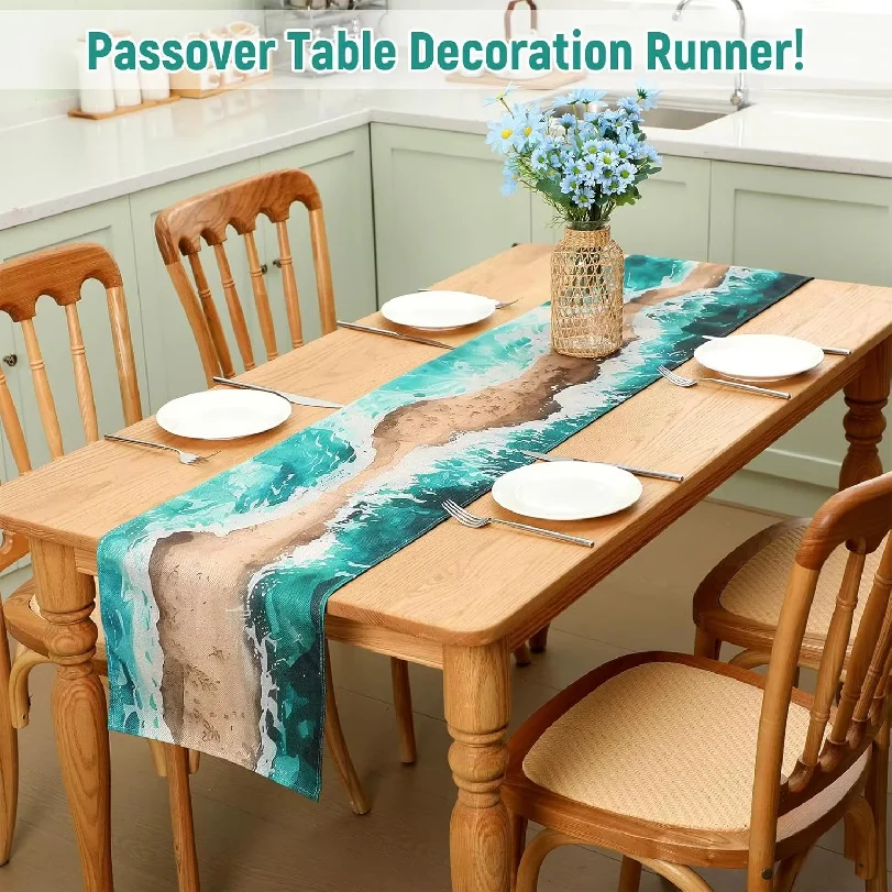 Passover Linen Table Runner Jewish Holiday Party Table Decor Pesach Festival Kitchen Dining Table Runner Passover Decorations