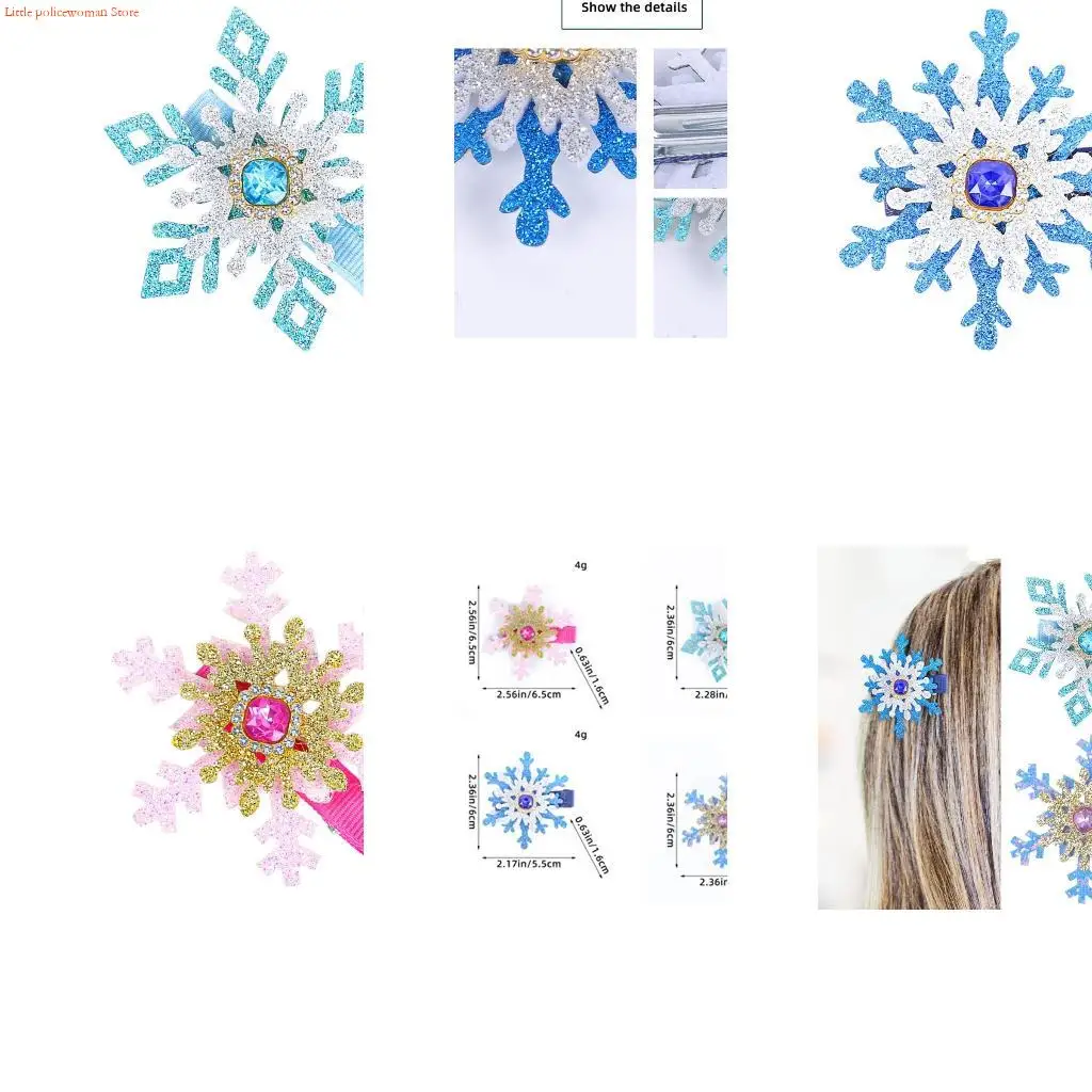 F92D Christmas Hairpin Blingbling Snowflake Hair Clip Elaborate Barrette Glitter