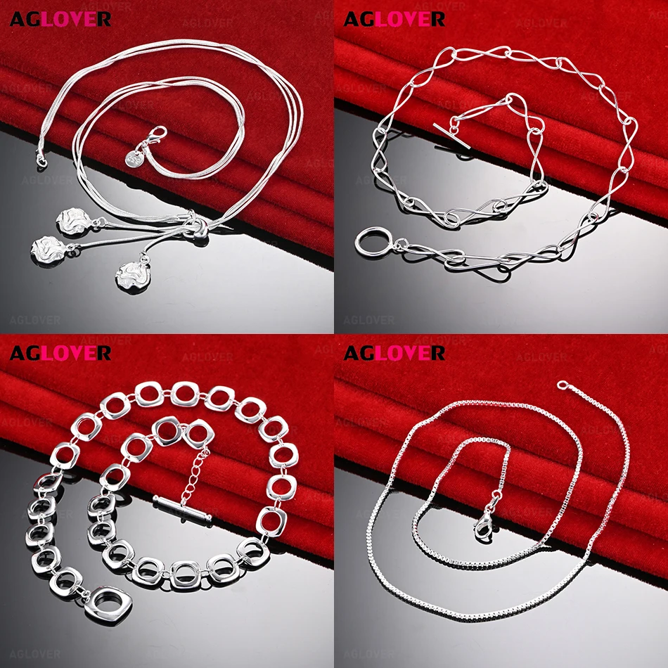 

AGLOVER 925 Sterling Silver Number 8 Chain OT Buckle Necklace Women's Creative Temperament Accessories Party Jewelry