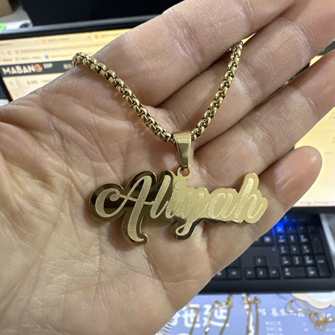 Aço inoxidável gravado nome grânulo cadeia colares, personalizado removível placa de identificação colar, jóias personalizadas para mulheres e homens, cor dourada