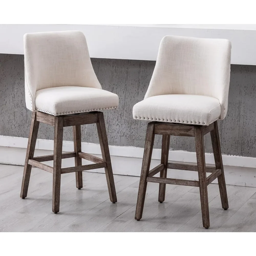 

Fabric Counter Height Bar Stools Swivel Farmhouse Bar Stools with Wood Legs Nailhead Footrest for Kitchen Island, Set of 2