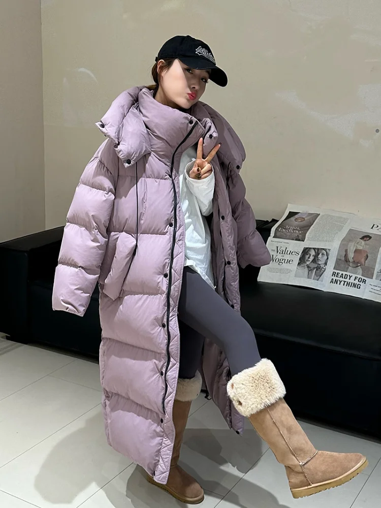 Imagem -05 - Cabolsa Longo Acolchoado Feminino Jaqueta de Penas de Pato Branco Cabolsa Extragrande com Capuz Coreano Puffer Leve para Mulheres Novo w