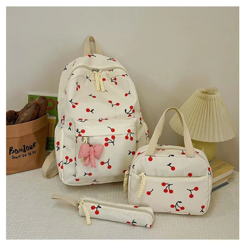 Zaini per studenti da 3 pezzi Zaino in ciliegio di grande capacità Zaino in nylon alla moda Zaino da viaggio leggero con tracolla regolabile