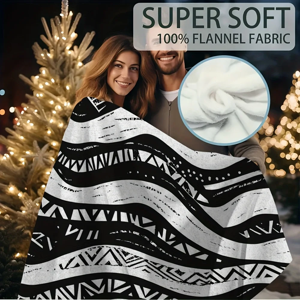Extra Large 59.84x79.92inch  Black & White Geometric Print Blanket - Super Soft & Cozy Flannel All-Season Luxu