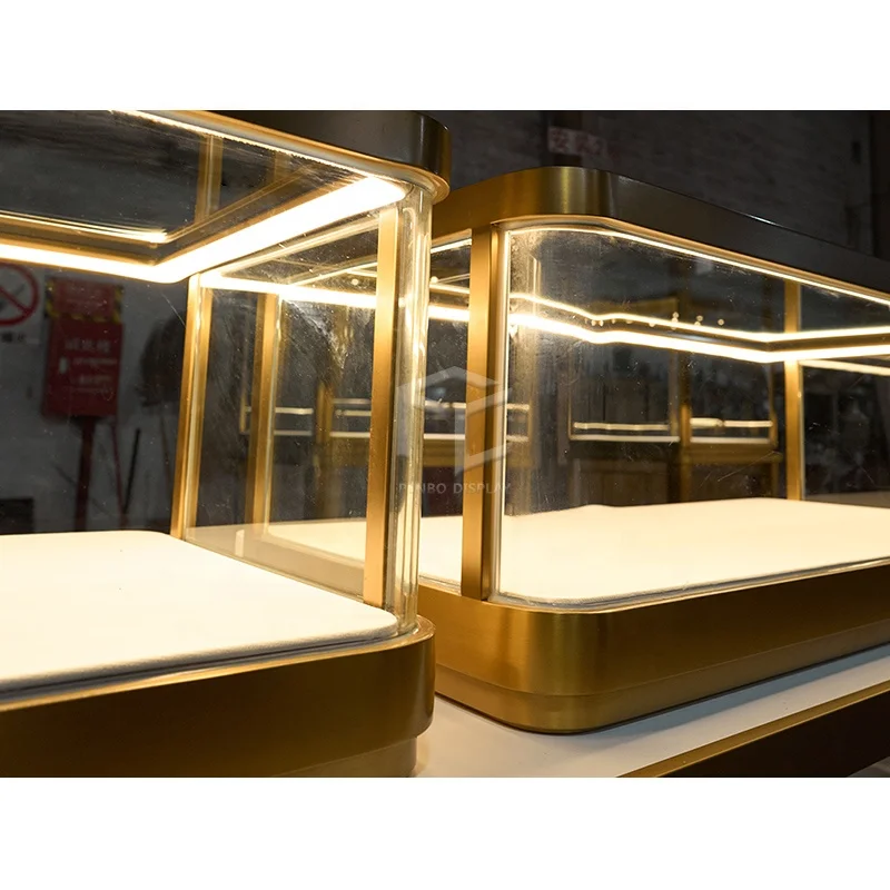 на заказ. Роскошный стеклянный дисплей из нержавеющей стали со светодиодной подсветкой, витрина для ювелирных изделий, витрина для шкафа, витрина