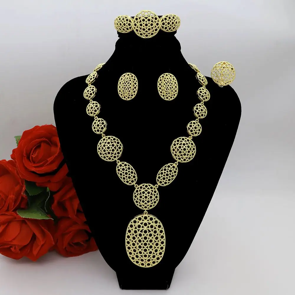 high-grade-18k-gold-plated-jewelry-set-luxury-design-hollow-out-round-shape-necklace-earring-bracelet-ring-anniversary-gift