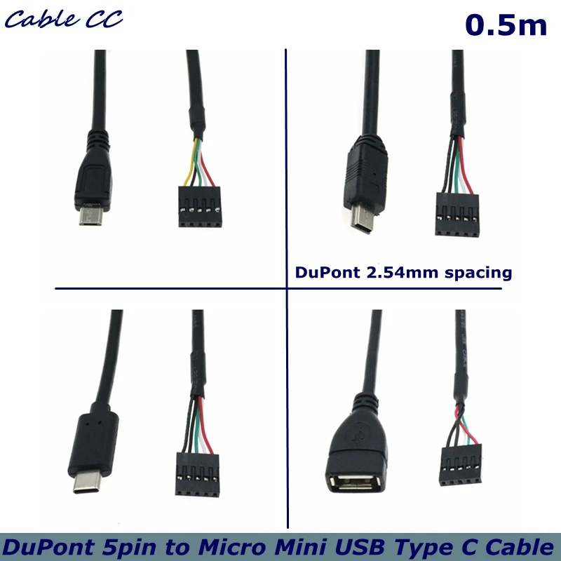 50CM USB 2.0 Micro 5Pin /Mini 5Pin Type-c Male USB Female to 9Pin Female 2.54 USB Header PCB Motherboard Cable