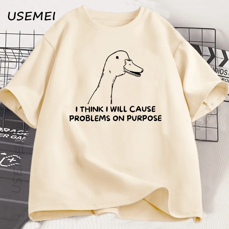 أعتقد أنني سأسبب مشاكل على الغرض تي شيرت مضحك سخيف أوزة تي شيرت عادية القطن قصير الأكمام الشارع الشهير ملابس للرجال #2