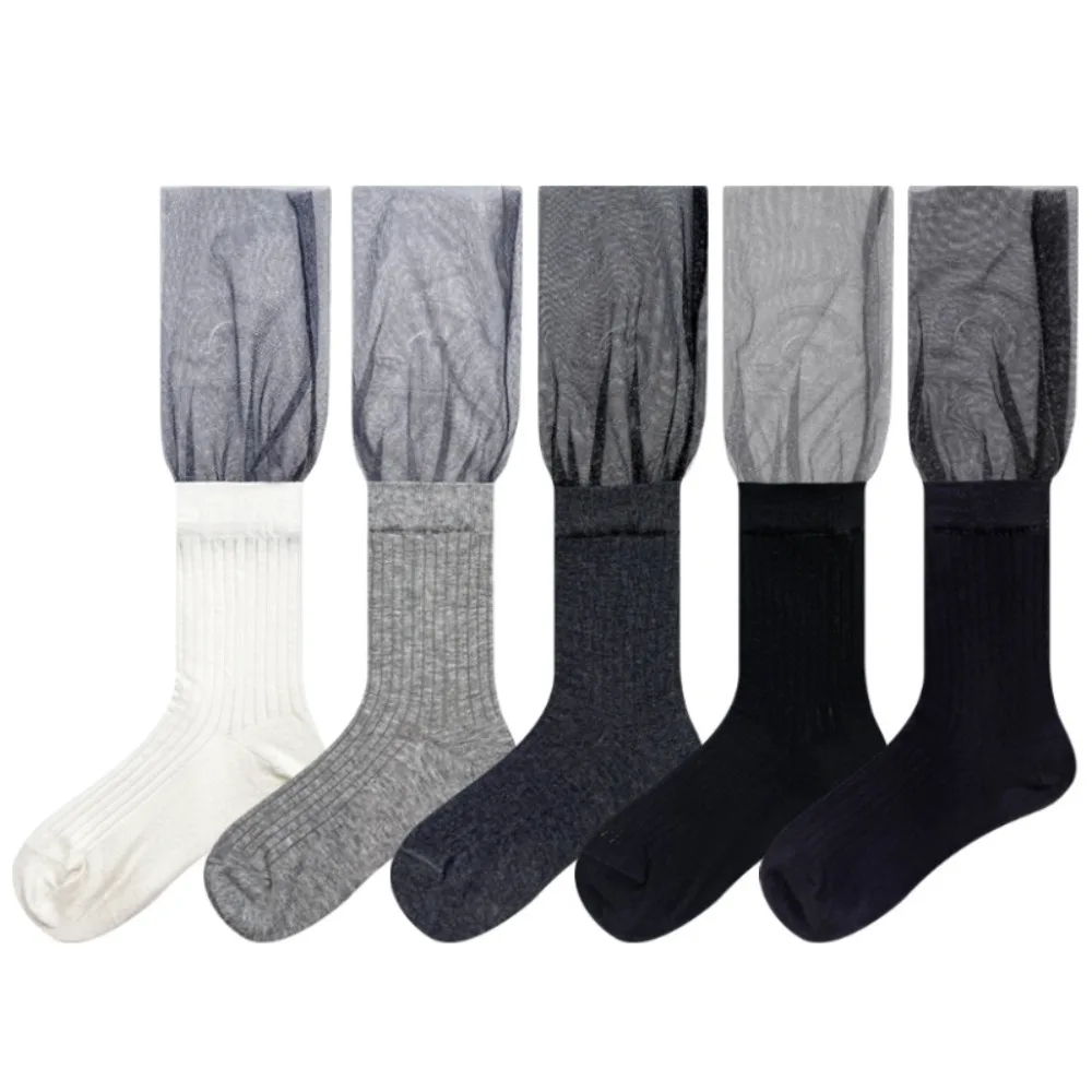 

Comfortable Lolita JK Calf Socks Thin Cotton Splicing Lace Mesh Socks Breathable Japanese Thin Long Socks Ballet