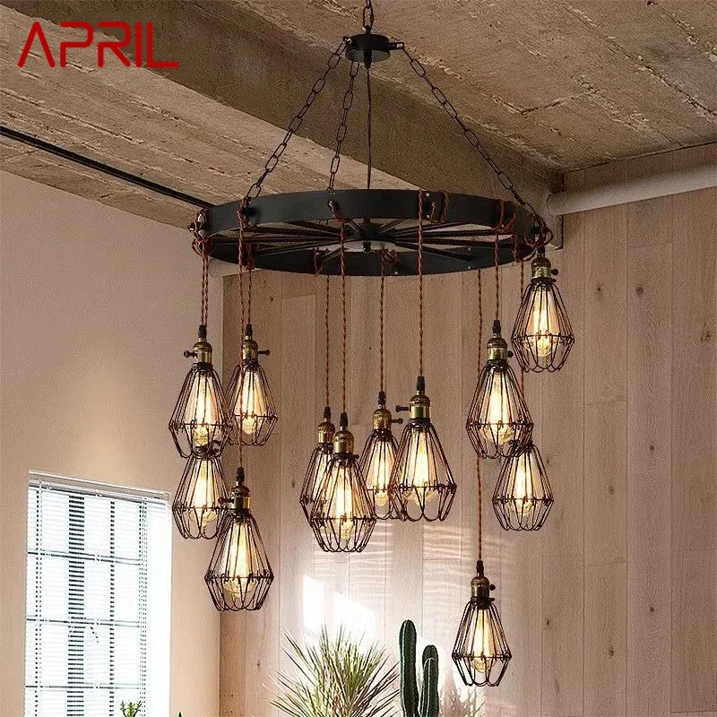 APRIL American Retro Pendent Lamp Industrial Wind Living Room Restaurant Loft Clothing Store Cafe Bar Box Homestay Chandelier