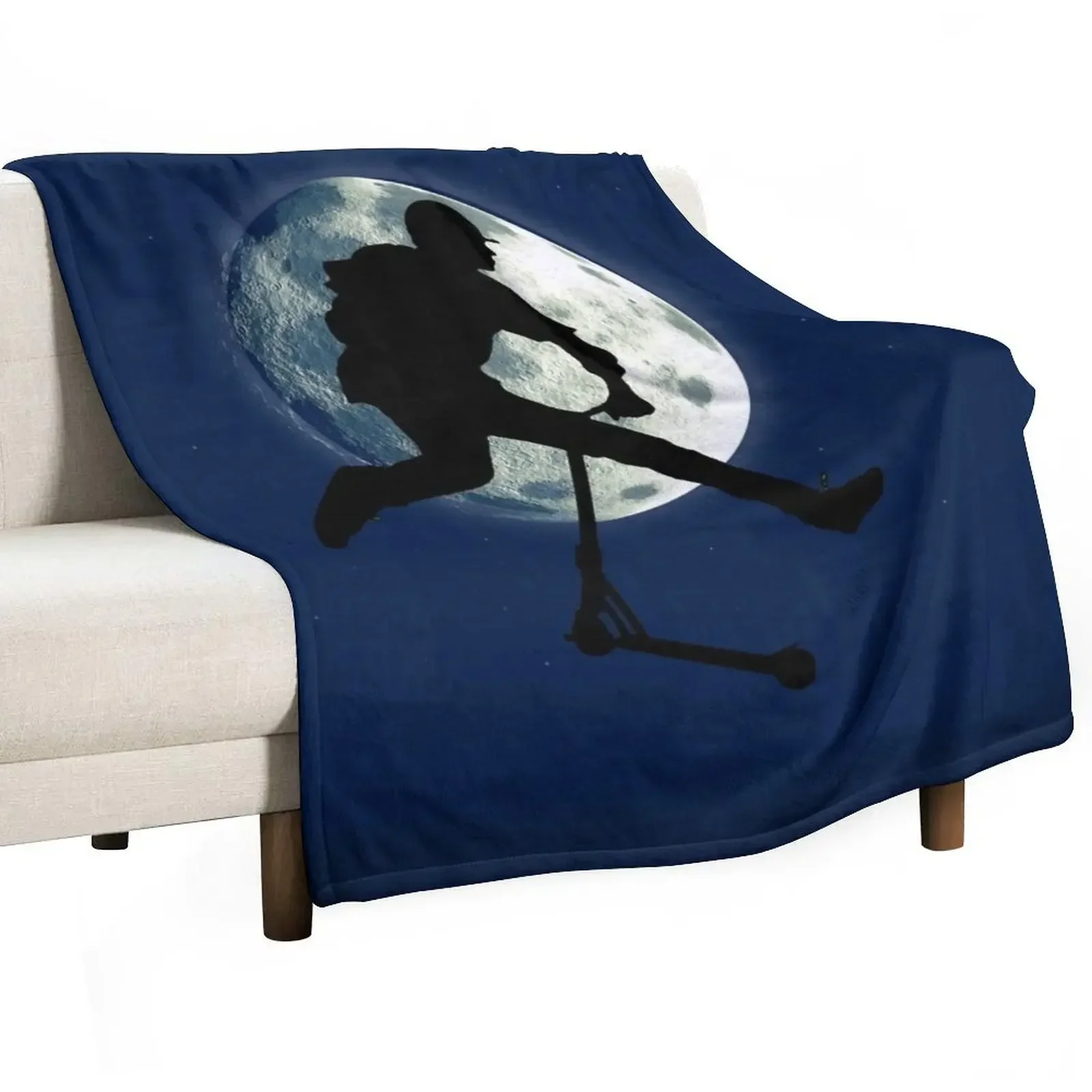 Night Scootering - Stunt Scooter and Full Moon Throw Blanket Soft Comfort Blanket for Reading Watching TV