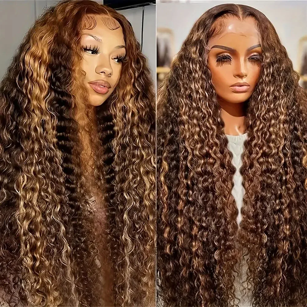 วิกผมไฮไลต์คลื่นลึก4/27แบบเส้นผมมนุษย์5x5 13x4 HD วิกผมผู้หญิงด้านหน้ามีความหนาแน่น200%