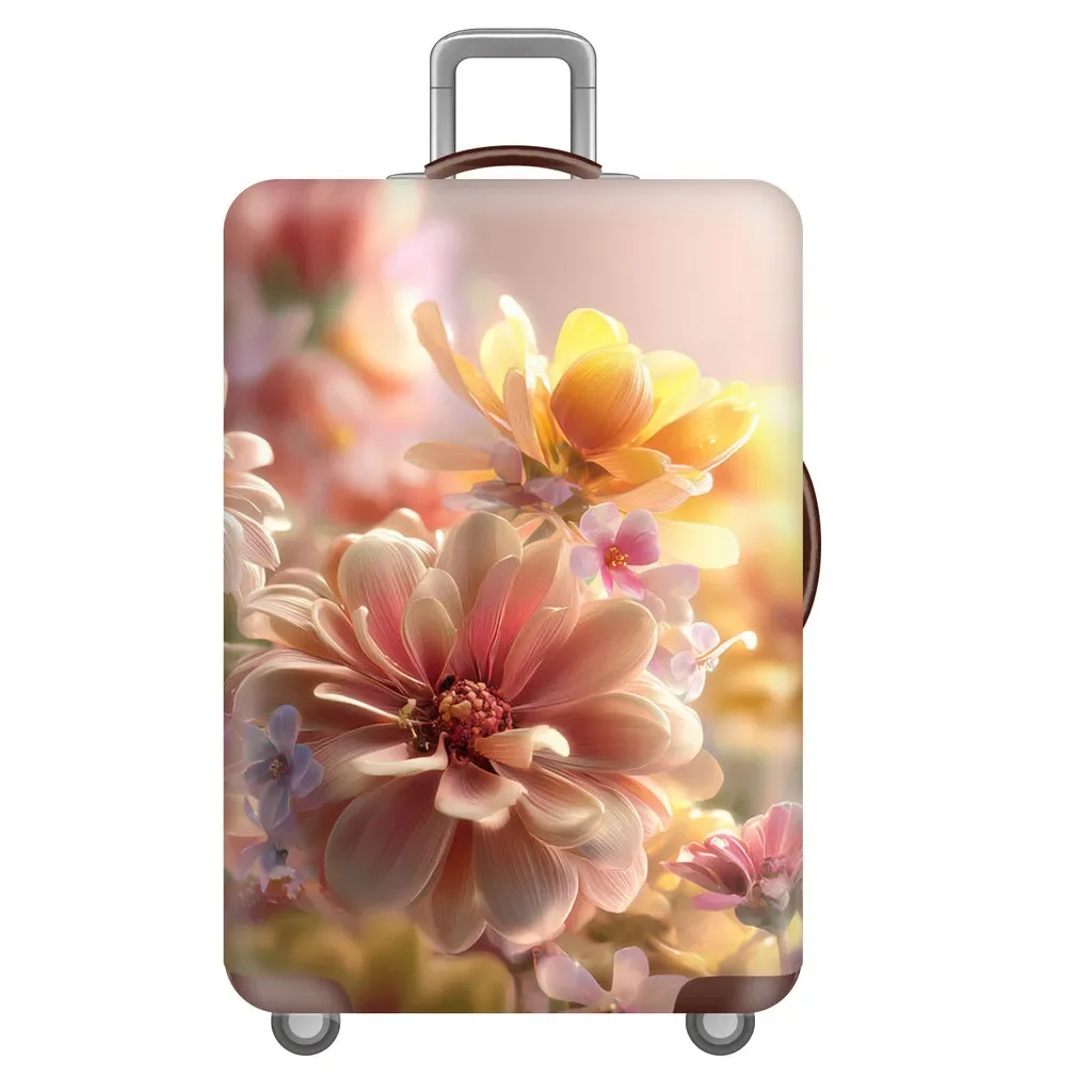 Elastic Luggage Cover Beautiful Warm Floral Print Suitcase Protector Dustproof Anti Scratch For 18 32 Inch Travel Case