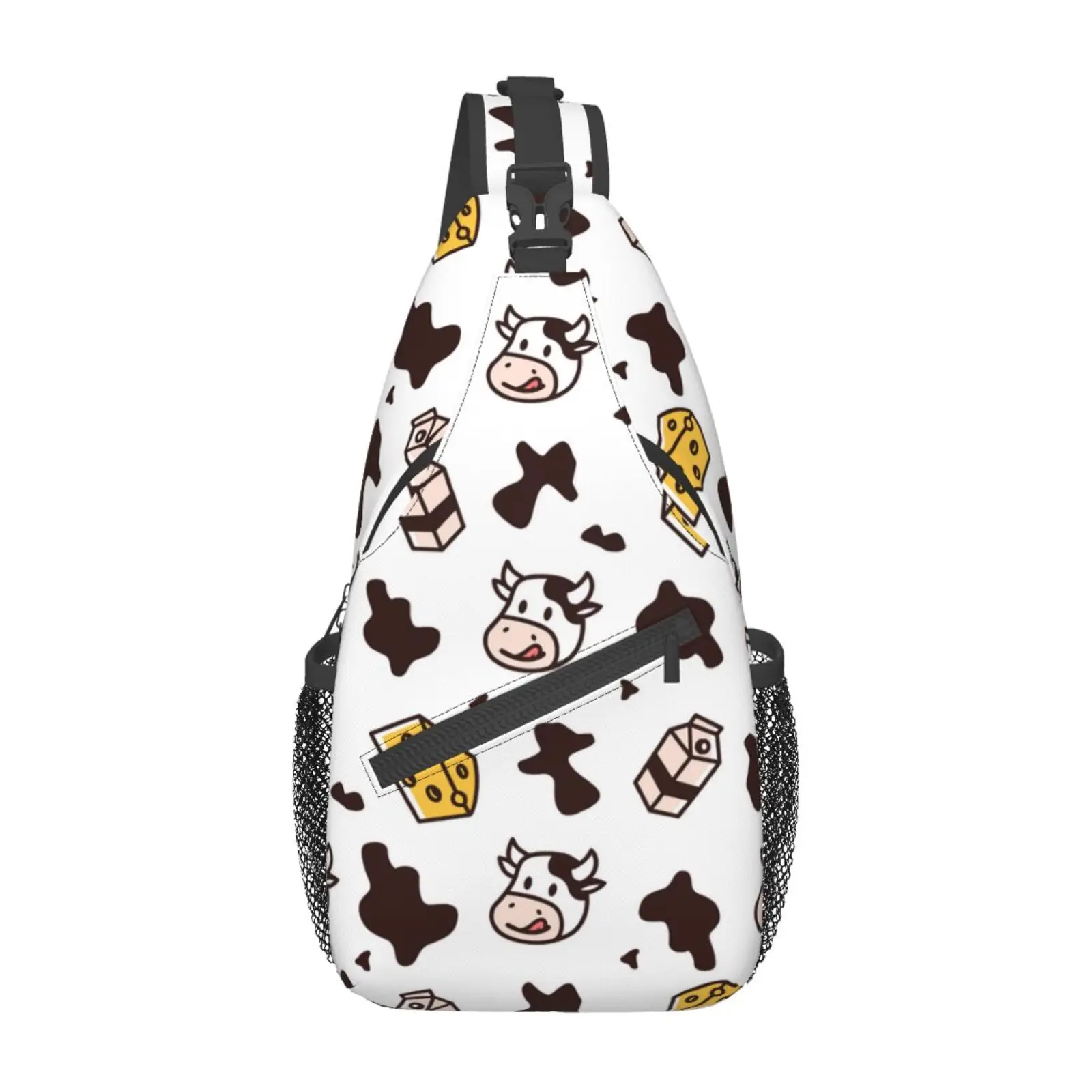 Cow Cheese Milke Print Sling Chest Cross Bag School Bag Travel Bag Polyester Casual Unisex Mini Backpack One Size