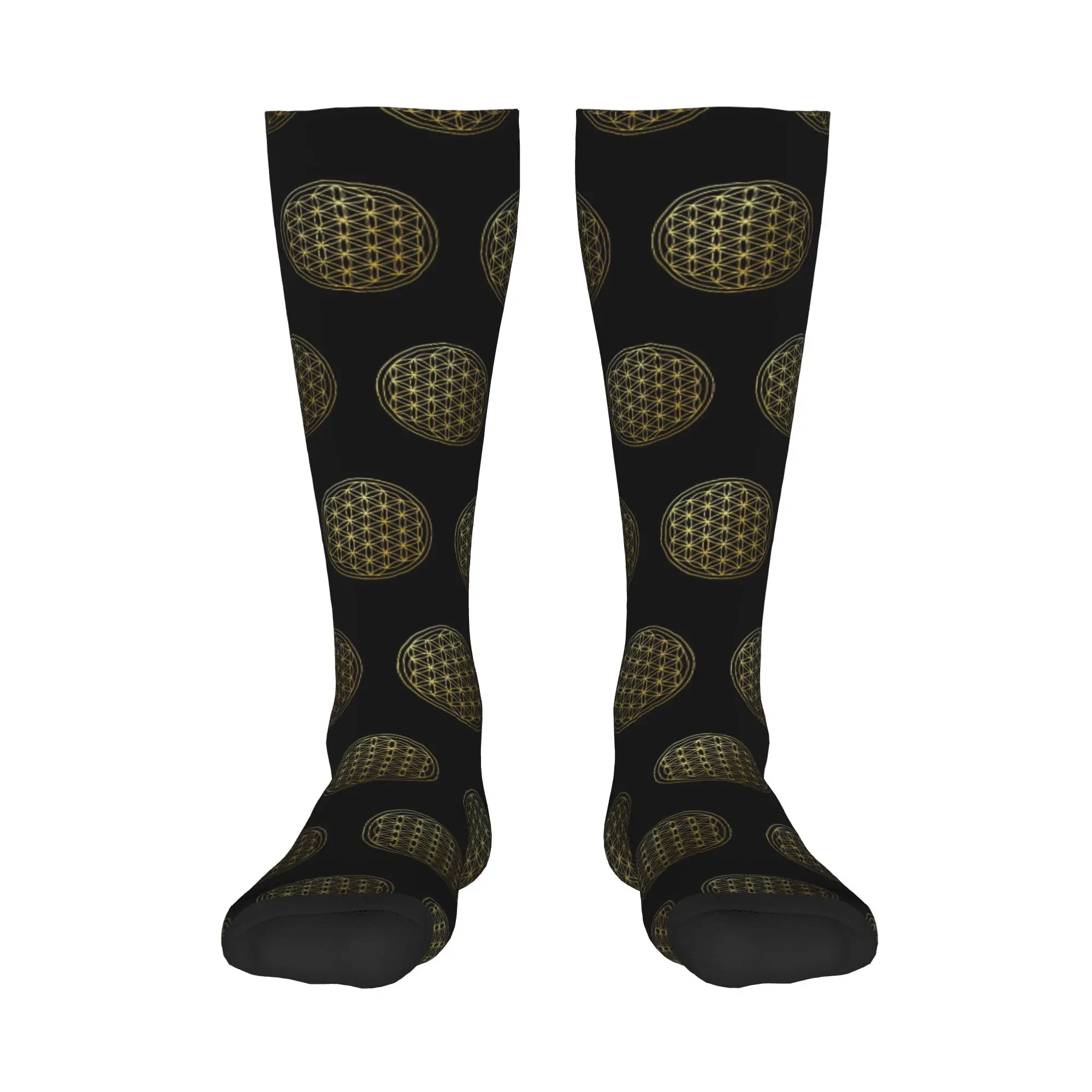 

All Seasons Crew Stockings The Flower Of Life gold mandala Socks Harajuku Fashion Hip Hop Long Socks Accessories for Men Women