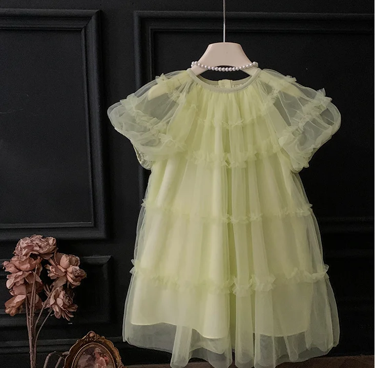 New Baby Summer Girls Fairy Tulle Mesh  Dress, Princess Kids Sweet Fashion  Dresses  3-8T