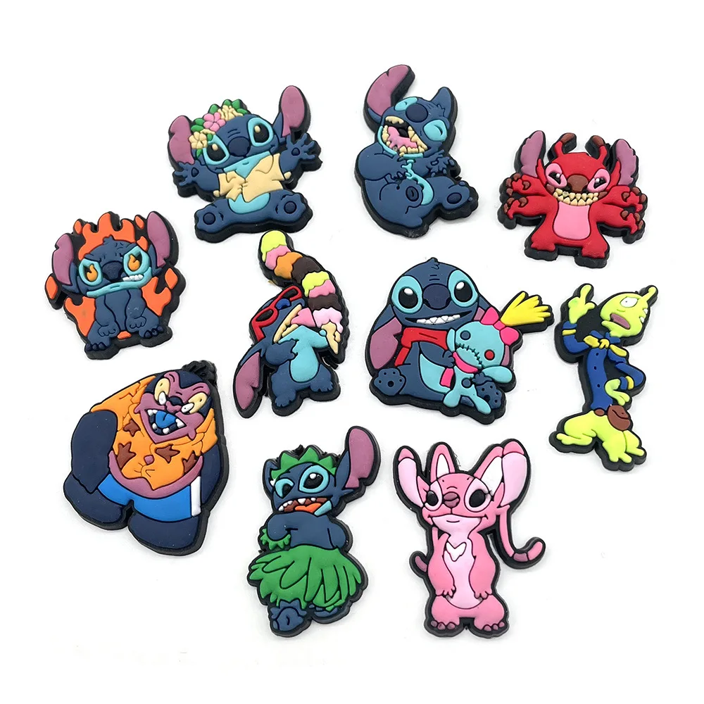 10Pcs/Set Disney Stitch Series Cute Shoe Charms for Clogs Bubble Slides Sandals PVC Shoe Decorations Buckle Accessories for Kids