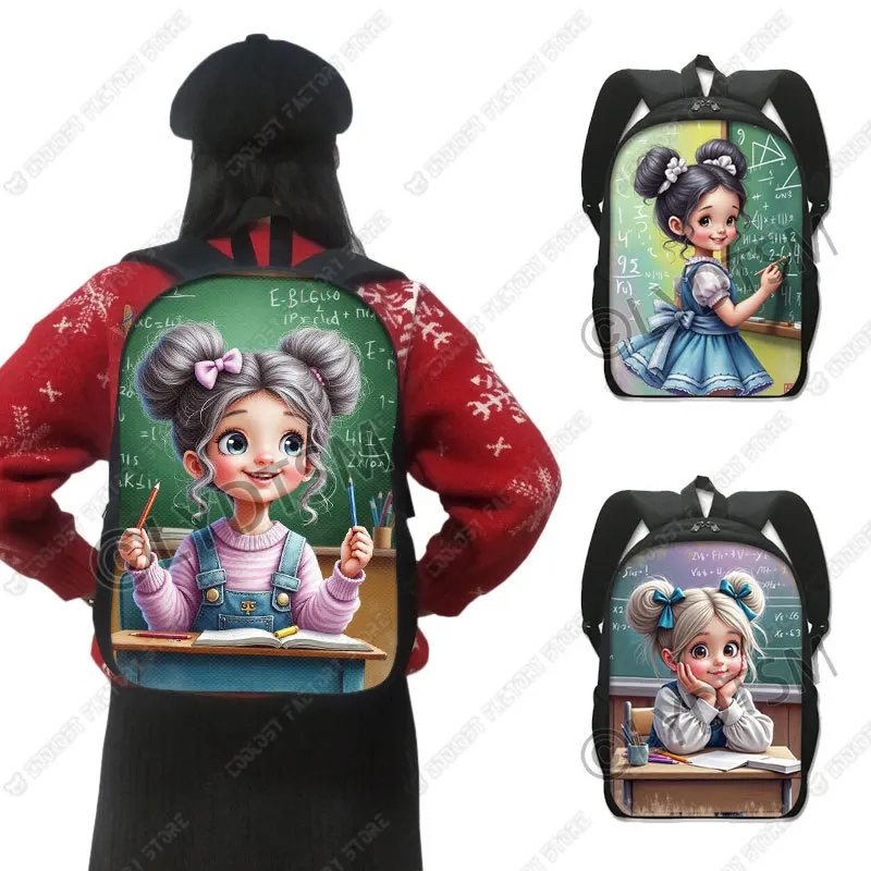 

Cute Girl Studying Pattern Backpack Kawaii Girl Reading Book School Bag for Teenager Women Rucksack Laptop Book Bag