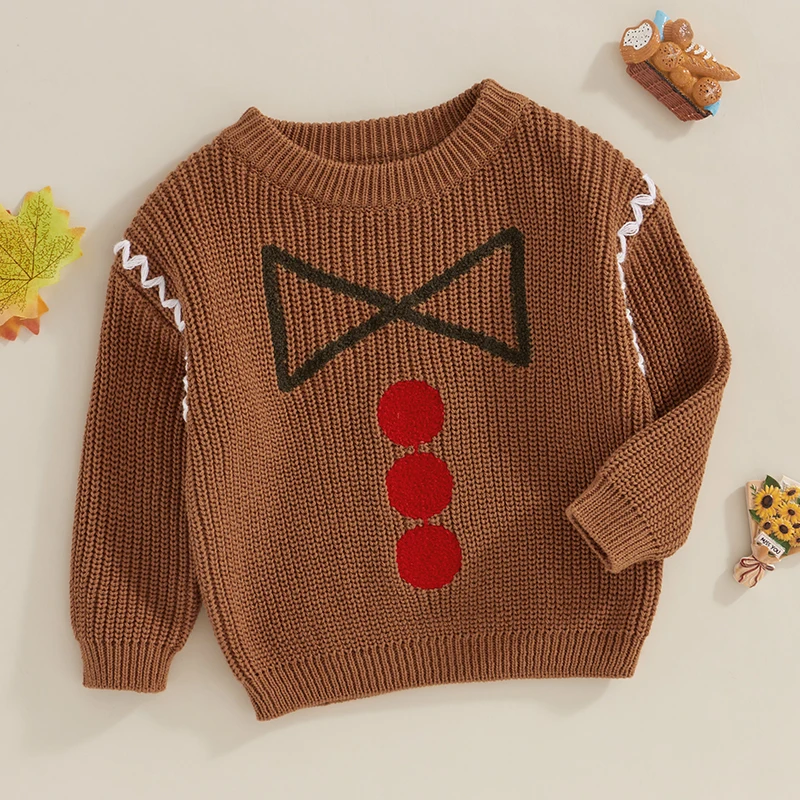 

Kids Christmas Reindeer Knit Sweater Long Sleeve Round Neck Snowflake Print Pullover Knitwear for Boys and Girls