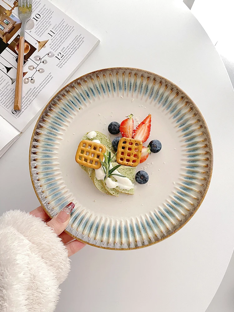 

Ретро художественная рельефная обеденная тарелка в вертикальную полоску American Sle Cerc Western Plate Pasta Dert Plate Diwaer Se