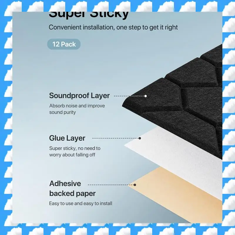 

ONGE 12 Pack Soundproof Wall Panels Self Adhesive Acoustic Wall Panels For Wall,Studio, Home And Office Black Durable