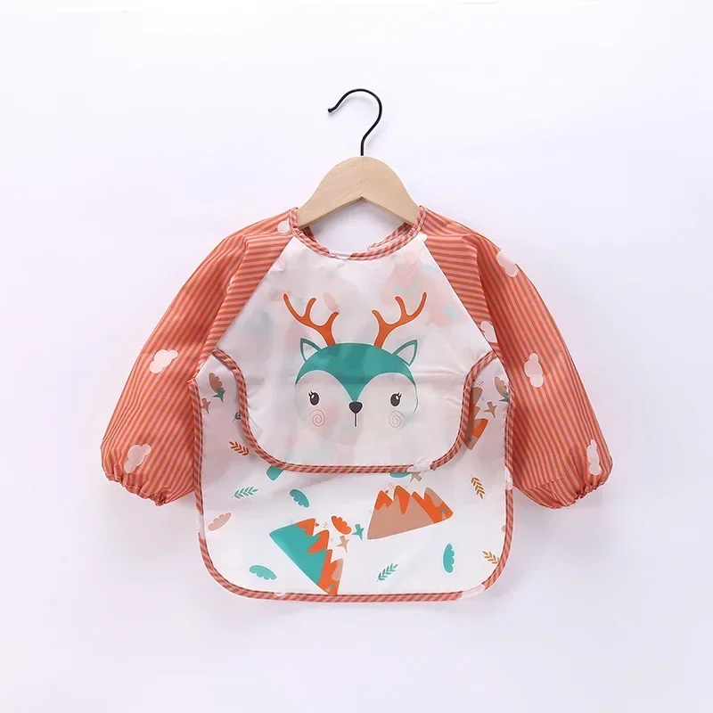 Baby Bibs Cute Colorful Cartoon Waterproof Bib Infant Eating Children Drawing Long Sleeve Pocket Apron Self Feeding Baby 0-3Y