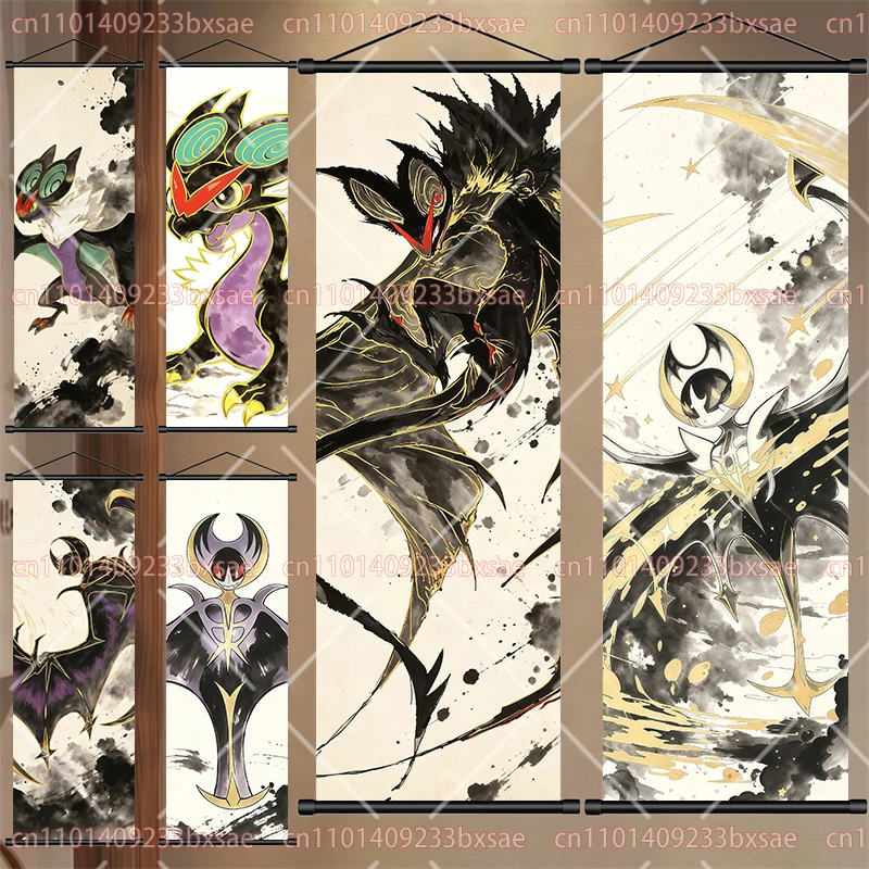 Póster HD de Pokémon con Diseño de Pergamino Animado en Blanco y Negro, Lunala Noivern, Decoración de Interiores, Mural, Regalo, Souvenir