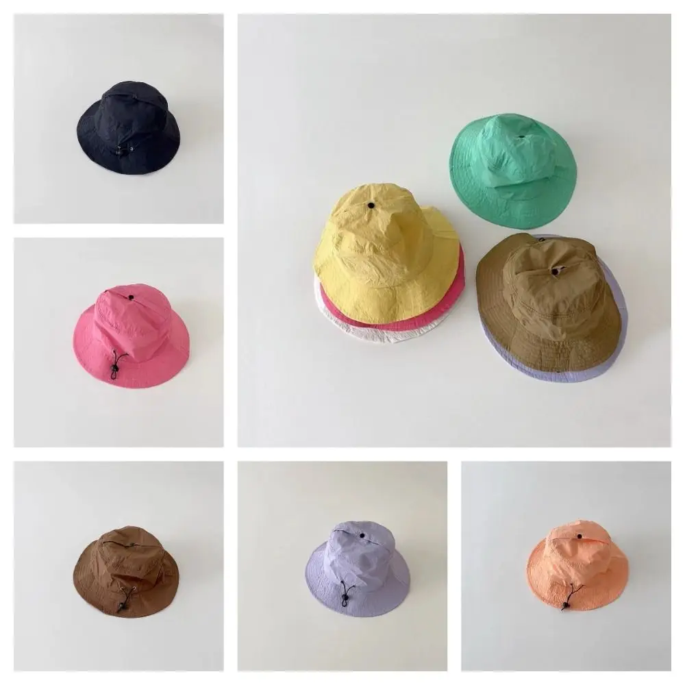 

Korean Style Baby Sun Protection Cap Quick Dry Candy Color Kids Bucket Hat Streetwear Breathable Children Fishman Hat Girls