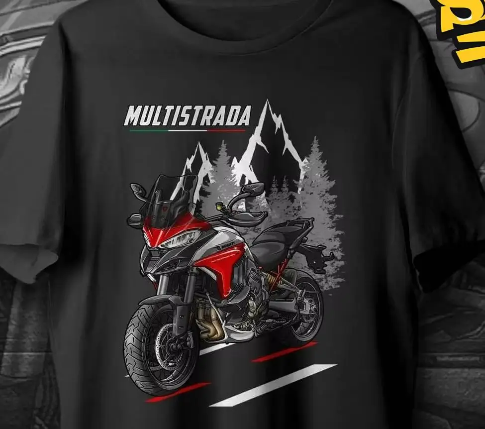 

2021-2024 Models Italy Multistrada V4 Motorcycle T-Shirt 100% Cotton O-Neck Short Sleeve Summer Casual Mens Tee Rider Streetwear