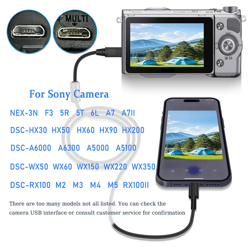 Micro 5p to Lightning Smartphone port OTG cable for iphone 11,12,13,13 Pro,SE,6S,5S,for For Sony/Nikon/Canon Camear,MICRO 5pin