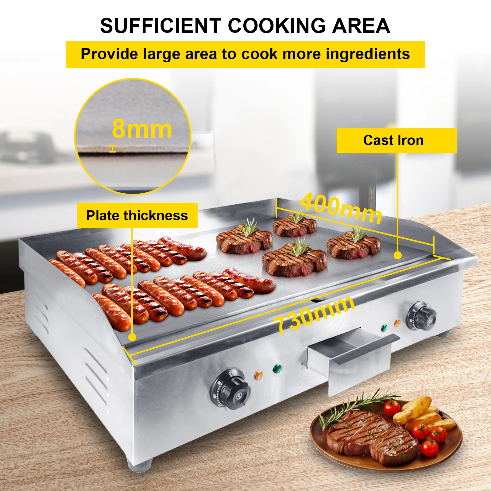 Nuevo Producto, plancha eléctrica comercial, Control termostático ajustable, parrilla superior plana, placa caliente, parrilla superior para encimera