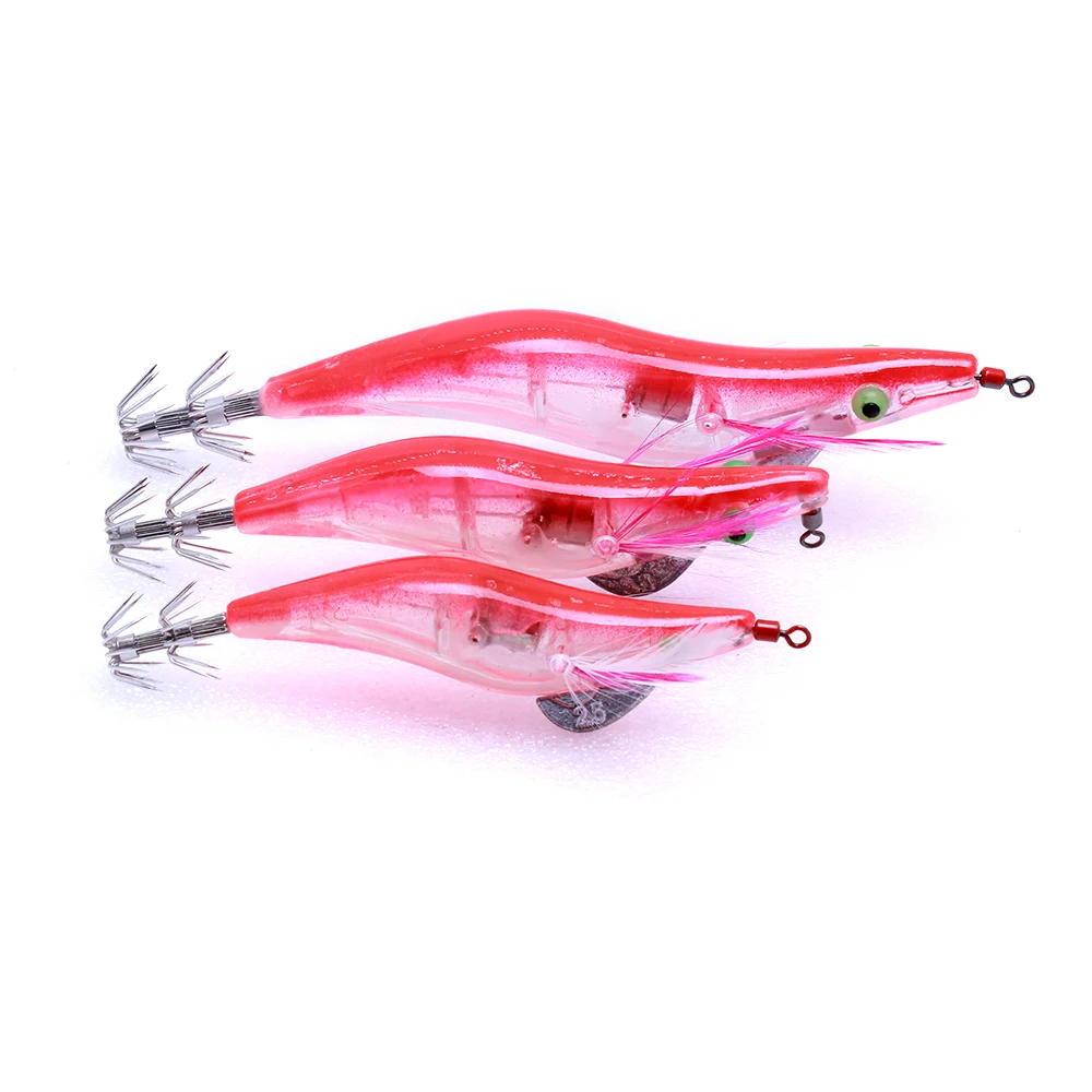 5 piece of LED luminous squid hook, electronic shrimp battery, wooden shrimp octopus hook, squid bait, luminous path sub bait