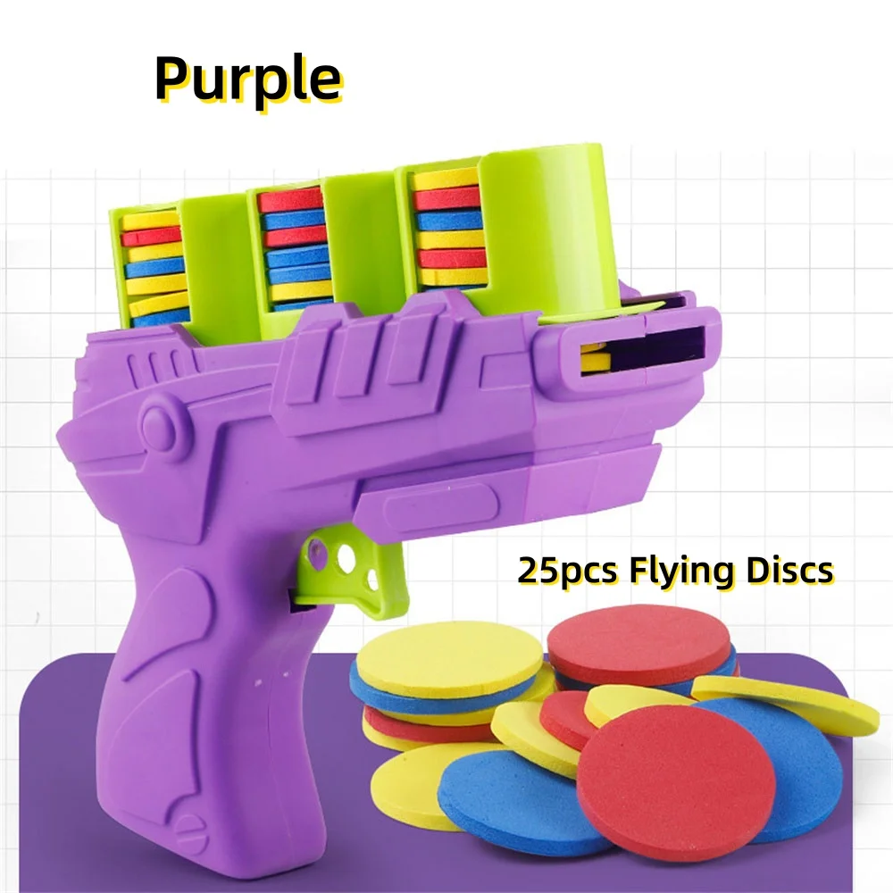 Pistolas de disco de espuma con 25 discos voladores, lanzador de espuma de juguete divertido con discos blandos para niños, juegos de patio interior y exterior
