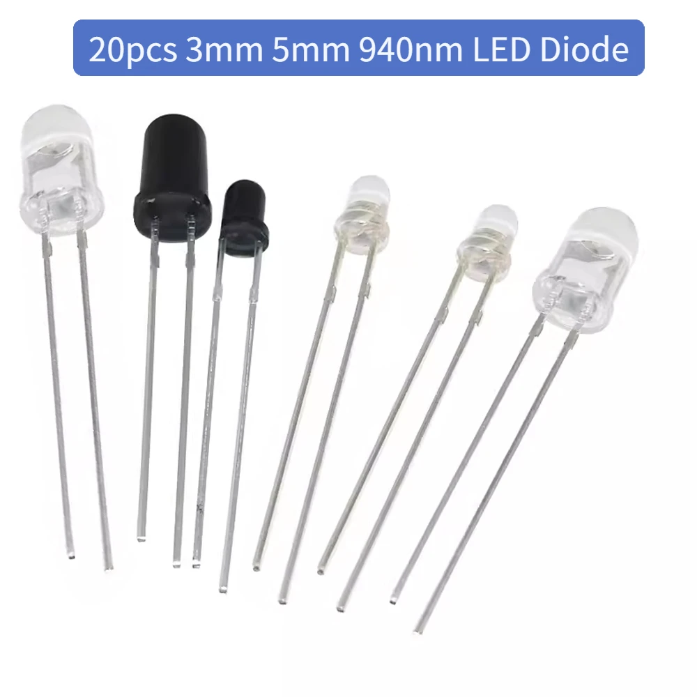 20 sztuk/zestaw - 3mm i 5mm 940nm diody podczerwone i zestaw odbiorników podczerwieni - do zastosowań zdalnego sterowania
