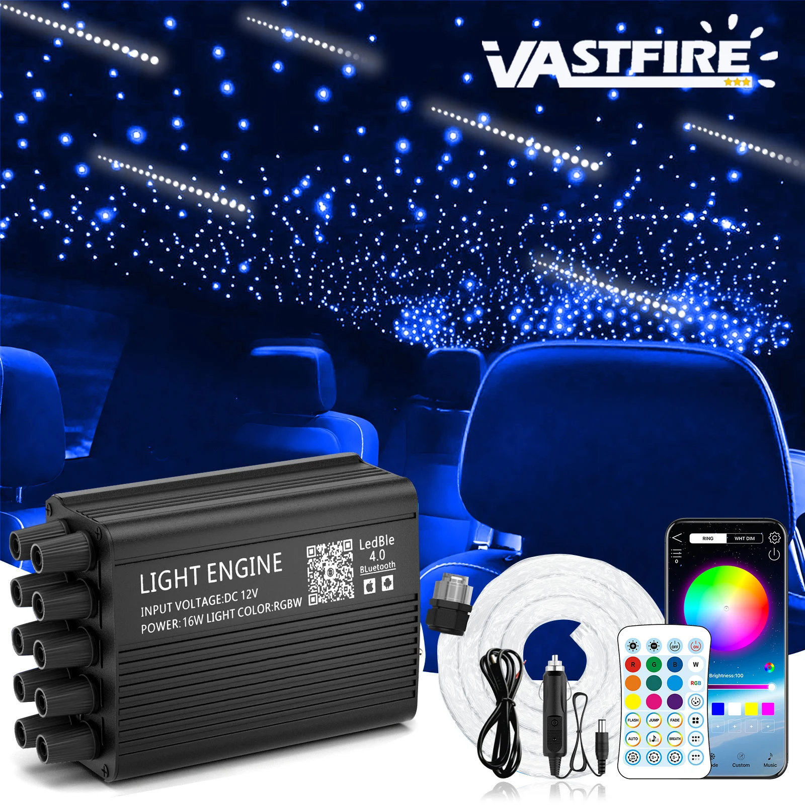 Meteor Twinkle 750pcs 9.8ft Starlight Headliner Light,16W LED Star Ceiling Fiber Optic Light Kit APP/Remote Control for Car/Home