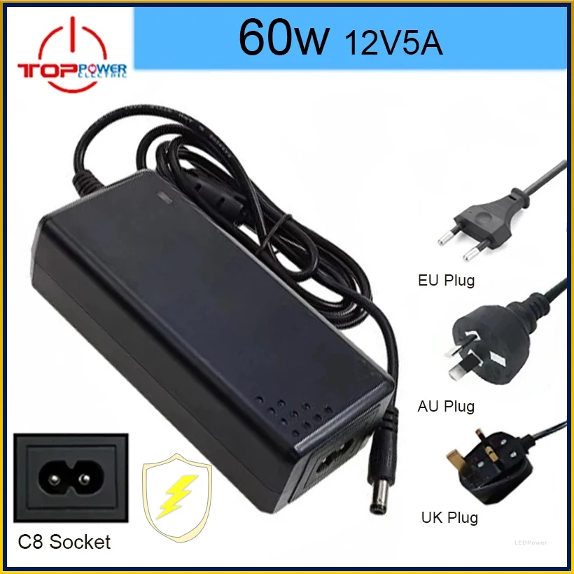 

12V 5A 60W Universal Desktop Power Adapter For LED Strip CCTV Indoor Use 110V-220V AC/DC With CE UKCA LEDPower AdapterPro