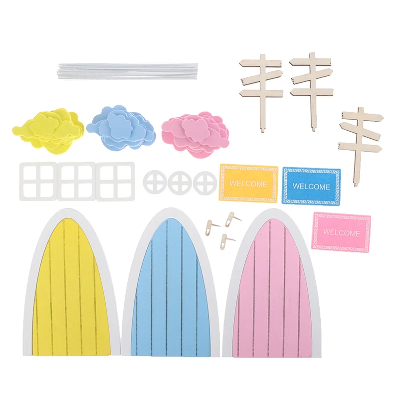 

1Set Dollhouse Miniature Fairy Elf Door Toy Colorful Clouds Window Road Signs Model Doll House Garden Decor Toy Accessories
