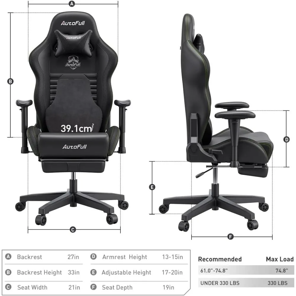 PU Leather Gaming Chair com suporte lombar ergonômico, costas altas, tarefa giratória ajustável, PC, estilo de corrida