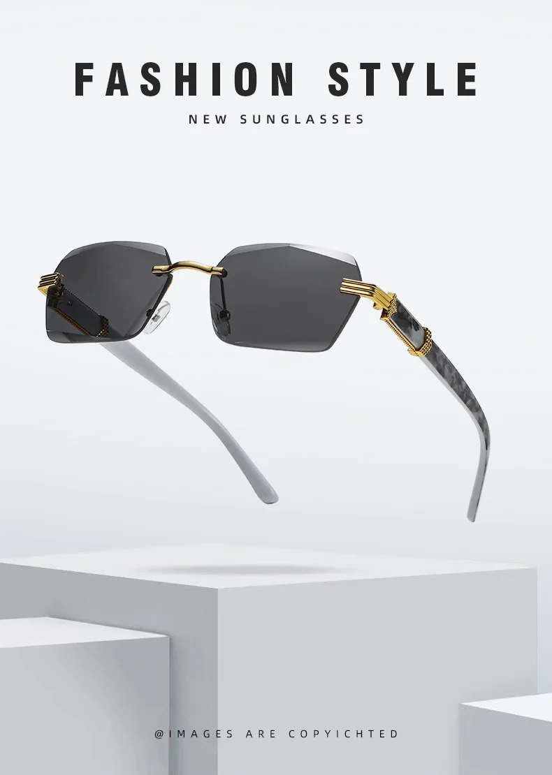 Rahmenlose randlose Sonnenbrille im neuen Stil für Damen, modisch und trendig, mit Ozean-Gläsern mit Farbverlauf 1326 – Detail 1