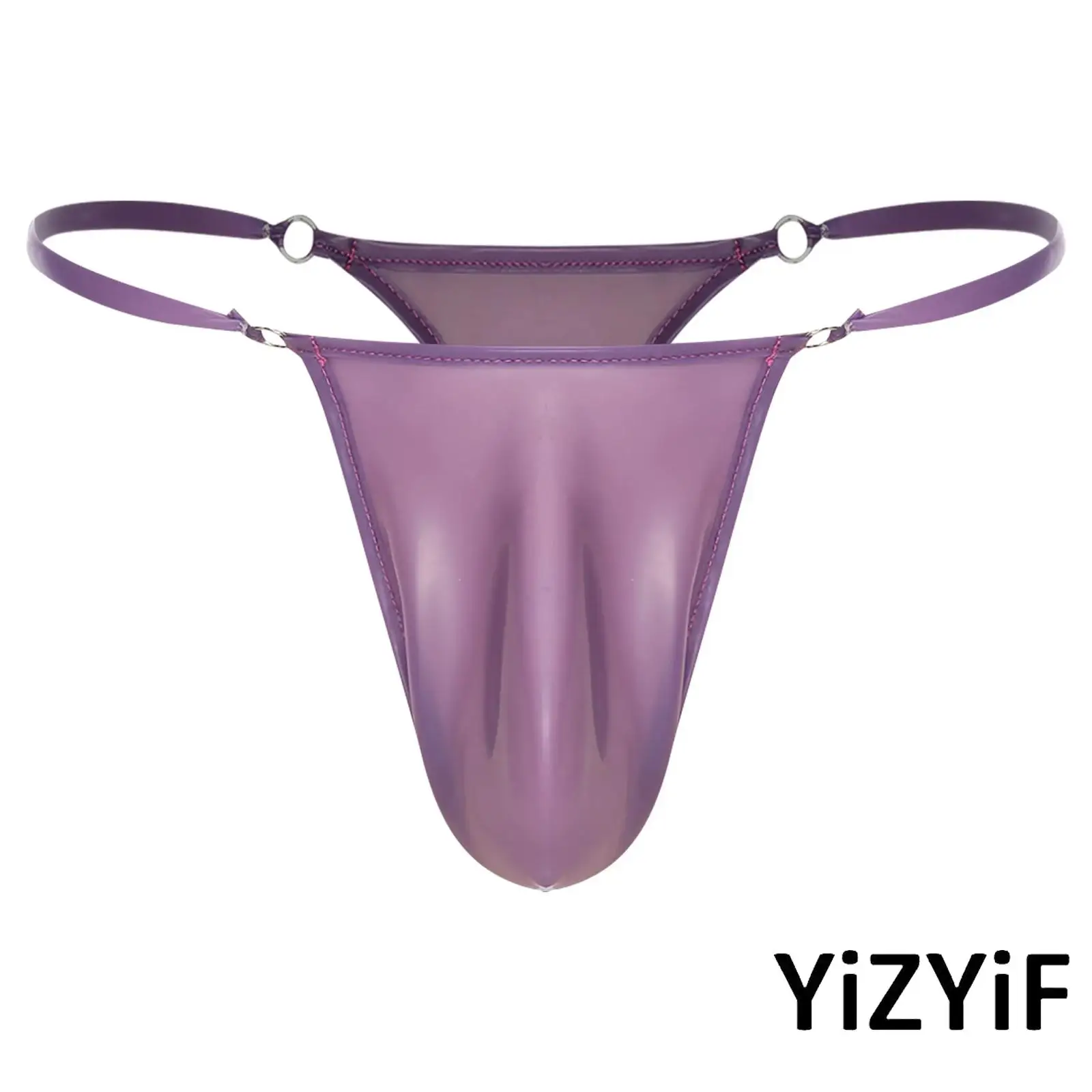 

Mens Latex T-back Thong Bulge Pouch Spaghetti Waistband with O-ring Linked Briefs Panties Underwear for Daily Wear Nightclub