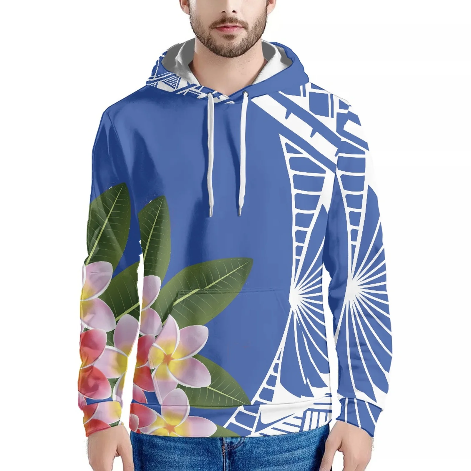 

Hibiscus Polynesian Style Graphic Design Print Hawaiian Sweatshirt Long Sleeve Fashion Hoodie Slim Men's Hoodie Fall