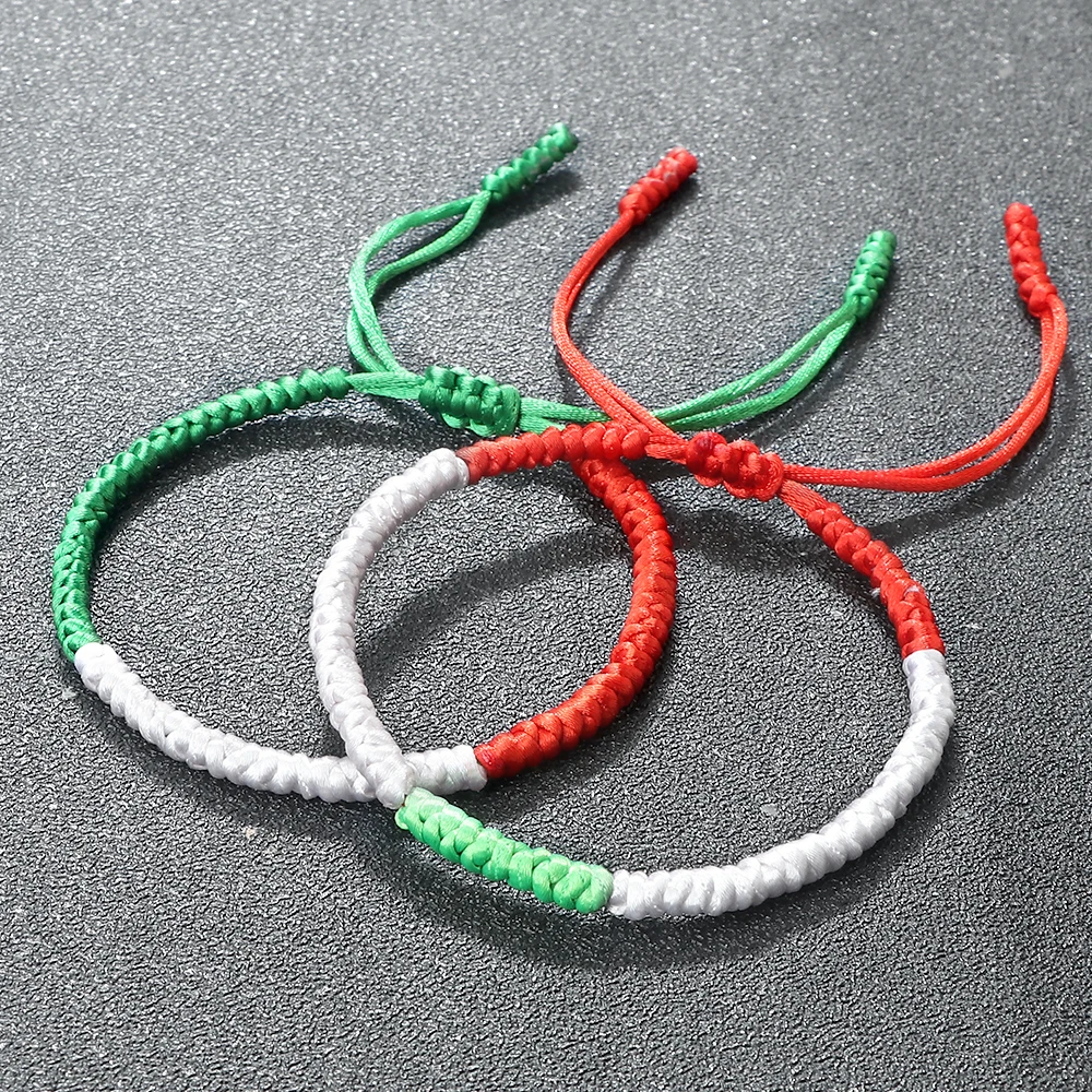 Handmade Countries Flag Color Bracelet Green White Red Rope Italy Mexico Ireland Bangles Adjustable Size Bracelets Couple Gift