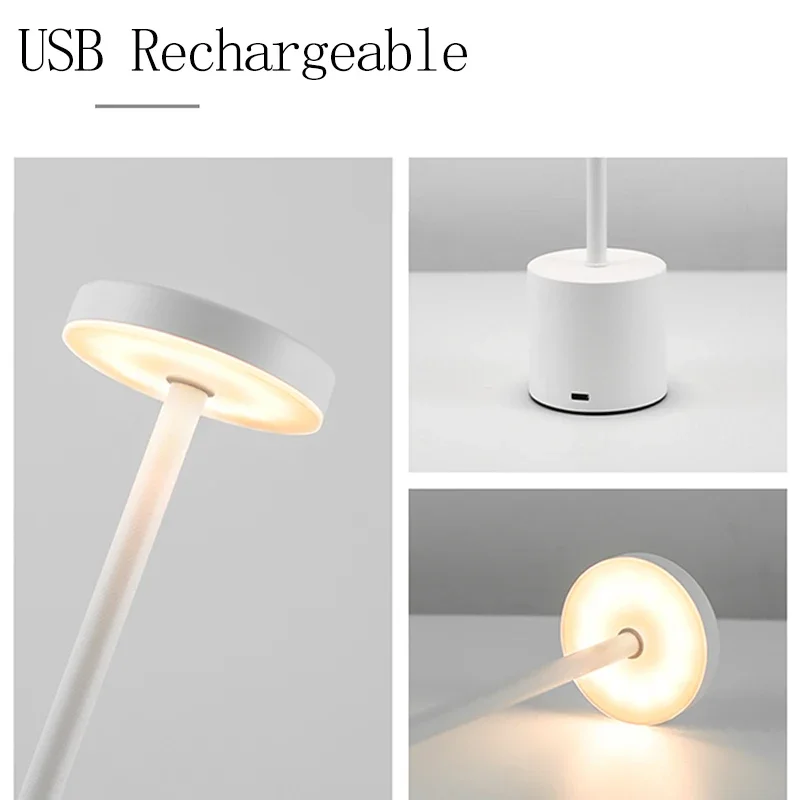 Dimmable Metal Desk Lamp, Simples LED Table Lamp, Interruptor de Toque Recarregável, 3 Cores, Quarto Criativo, Escritório, Restaurante Decoração