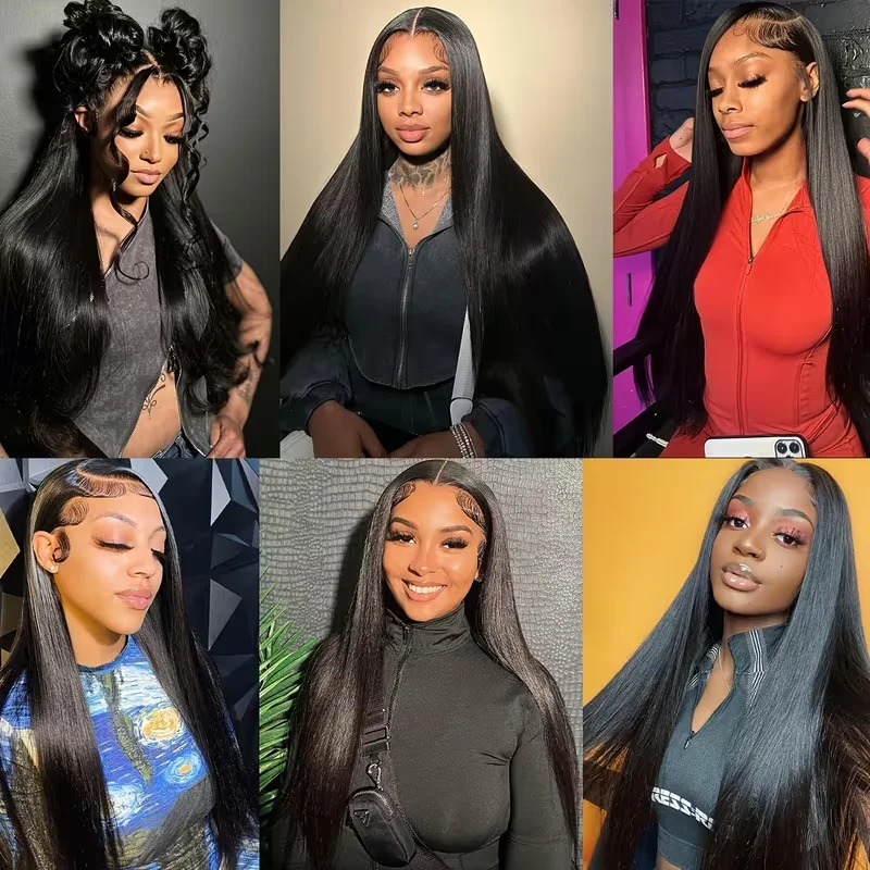 200 Density 100% Human Hair 360 Full Lace Wig 30 38 Inch Brazilian Remy Transparent Pre Plucked Straight HD Lace Frontal Human Hair Wigs For Women Natural Black Color Wig image 7