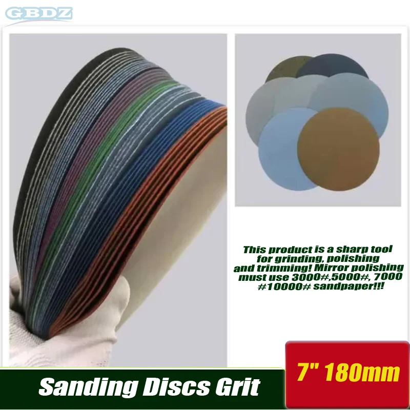 

7" 180mm Sanding Discs Grit 800-10000# Flocked Sandpaper Disc Hook&Loop Pad For Abrasive Grinding Polishing Tool Dry/Wet 3~50Pcs
