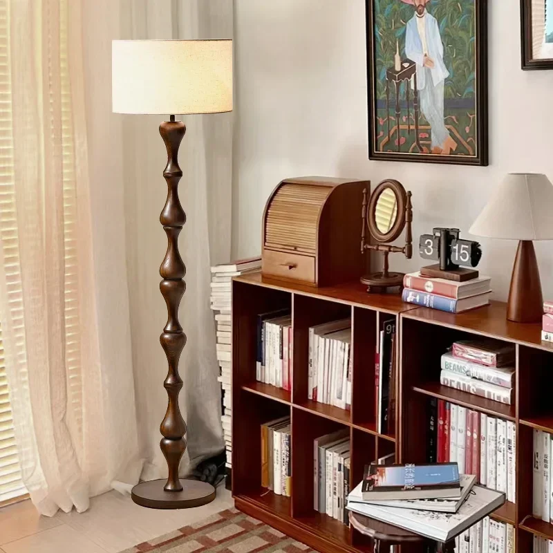 Medieval French Solid Wood Gourd, Living Room Sofa, Floor Lamp, Wabi-Sabi Bedroom, Bedside Study, Walnut Color Lamp